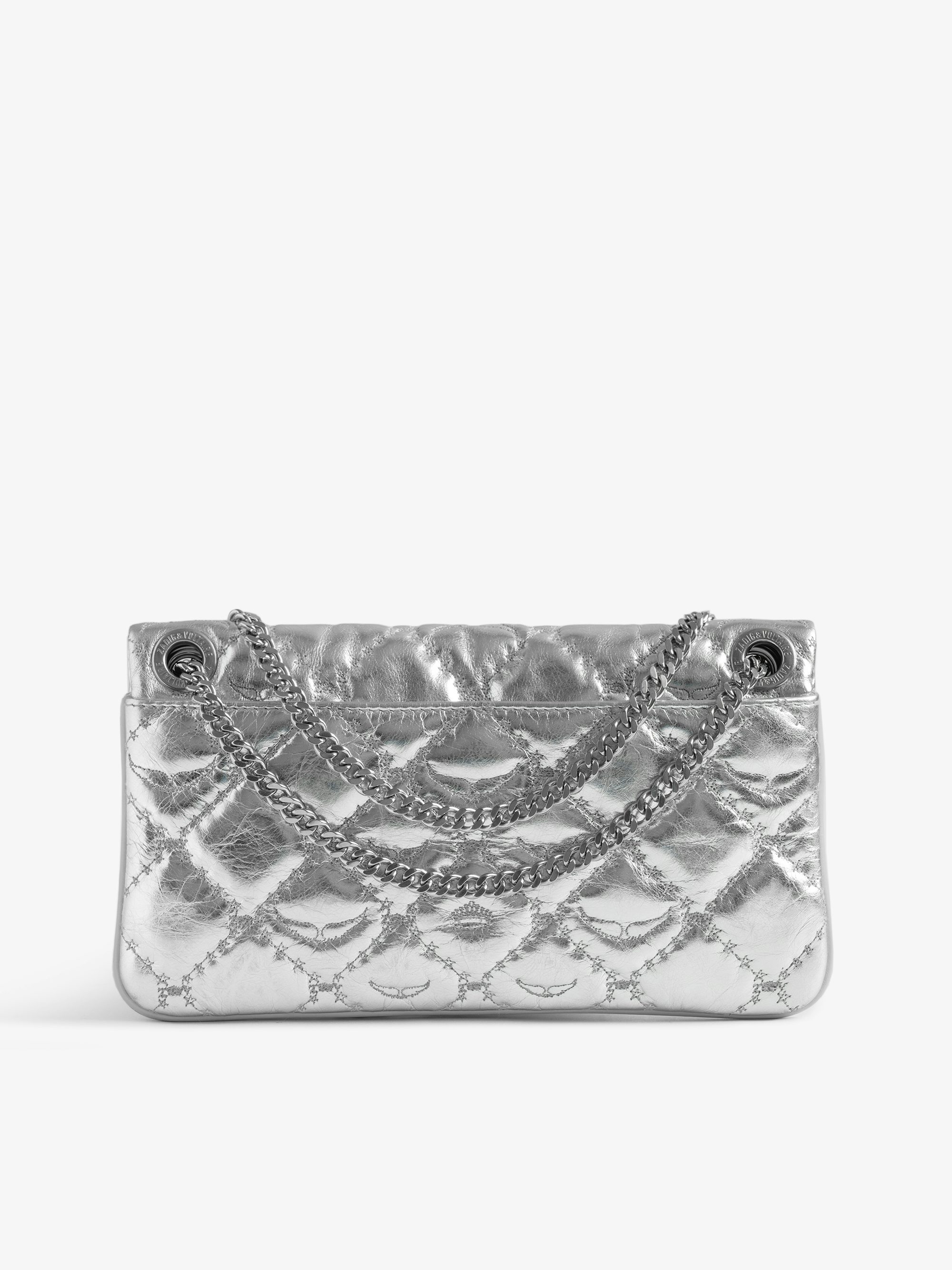Rock II Metal Monogram Clutch - Pochette in quilted metallic leather with sliding metal chain and signature wings.